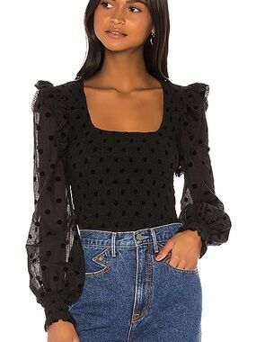 Tularosa Black Polka Dot Smocked Square-Neck Top